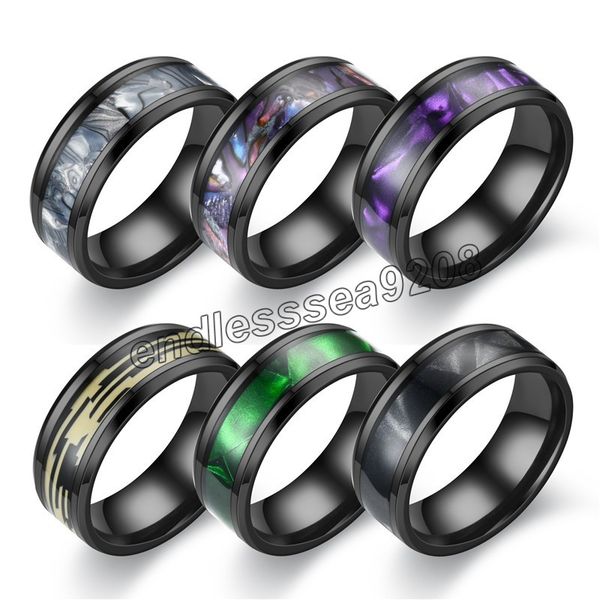 

8mm titanium steel black finger rings set for men women elegant colorful purple shell wedding jewelry rings, Silver