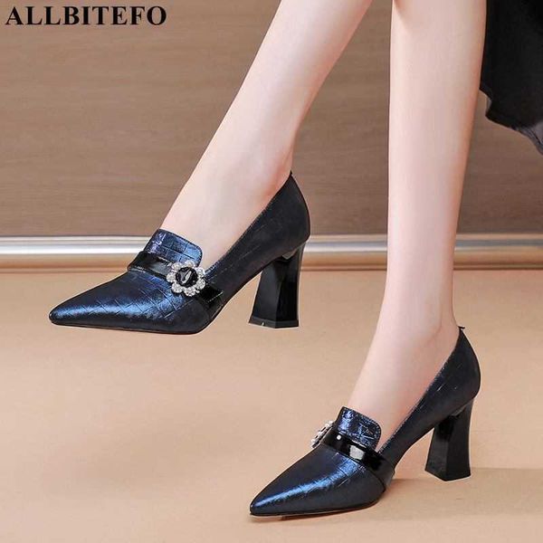 

allbitefo size 34-42 thick heel comfortable sheepskin genuine leather women heels shoes spring fashion girls high heel shoes 210611, Black