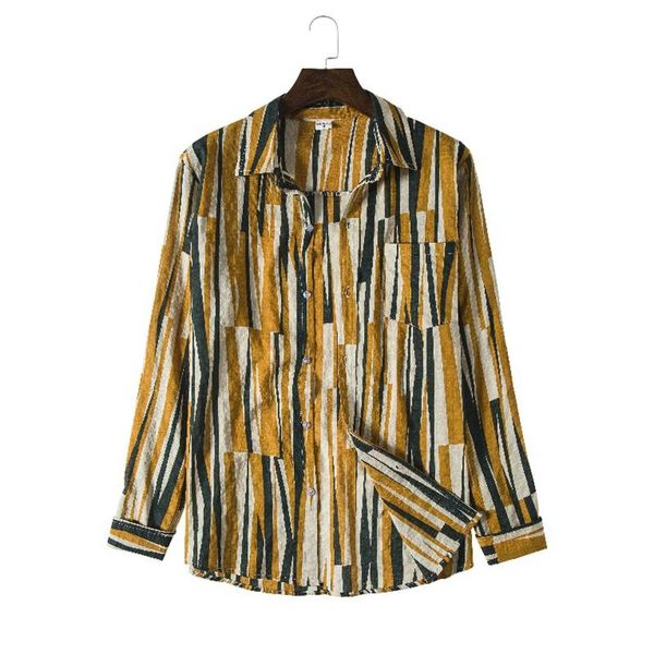 

men's casual shirts men shirt striped printed autumn retro vintage streetwear long sleeve button harajuku blouse chemise homme ropa hom, White;black
