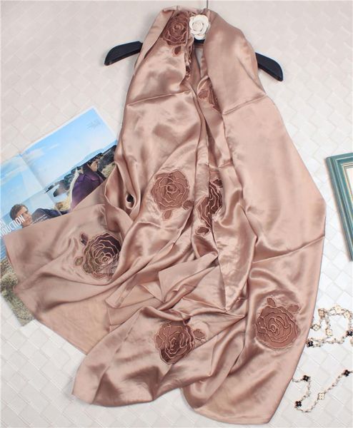 

scarves 100%silk satin smooth women's fashion hollow out embroidery luxury scarf shawl pashmina 105x195cm super large size, Blue;gray