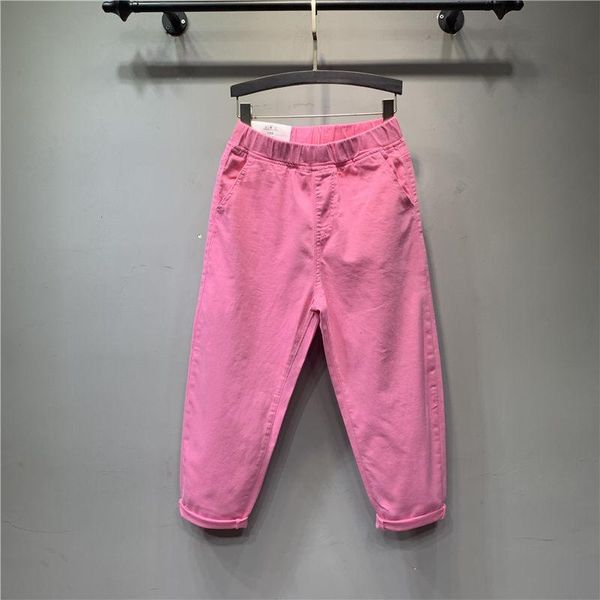 

women's jeans 2021 summer fashion large size elastic waist candy color women tooling lantern casual pants collapse calf-length, Blue