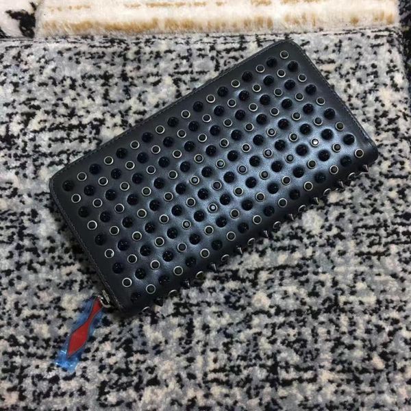 

women and men long style wallets panelled spiked clutch bags patent real leather rivets bag clutches long purses with spikes wallets, Red;black