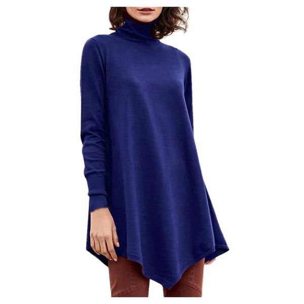 

womens solid color long sleeve irregular sweatshirt loose print high collar blous simple fashion girl long sleeve, White