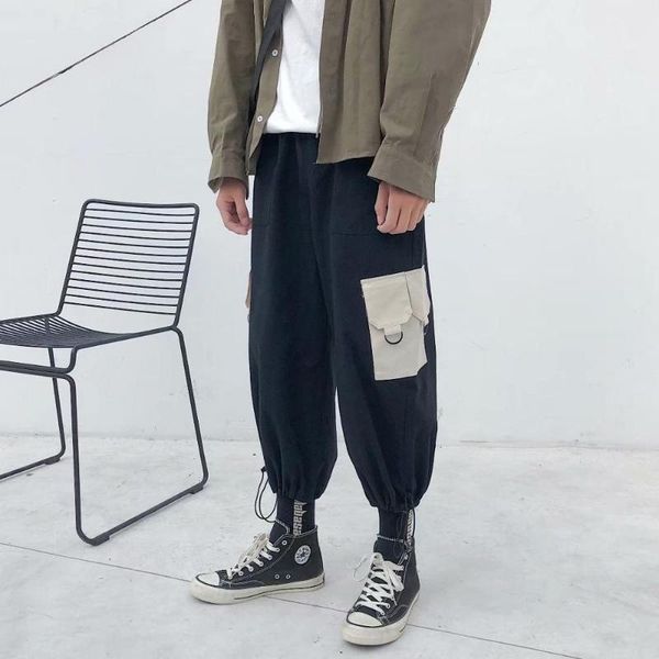 

men's pants men casual cotton cargo mens spring street-style joggers male hip hop pockets oversize, Black