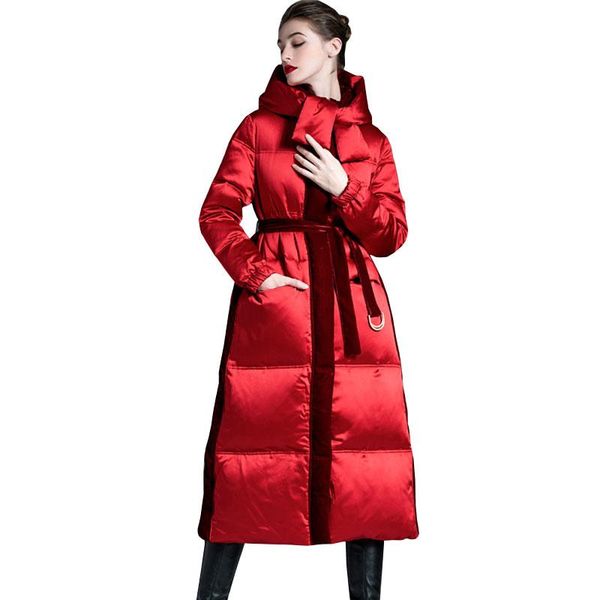 

women's down & parkas 2021 luxury temperament jacket winter thick warm 95% white duck hooded woman parka slim long stitching puffer coa, Black