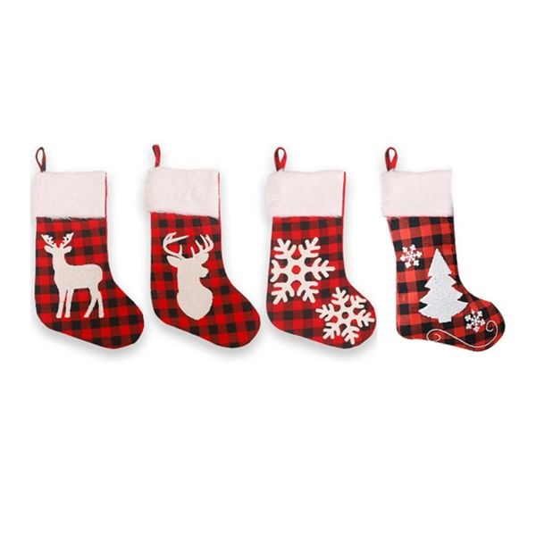 

christmas decorations 4-piece set of red reindeer elk snowflake socks for kids children gift bag tree decoration