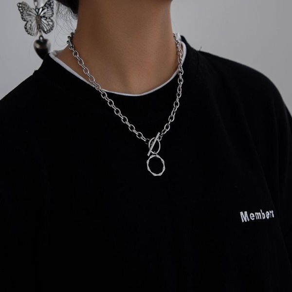 

chains fashion simple clavicle chain titanium steel round bone necklace female wild hip-hop pendant, Silver