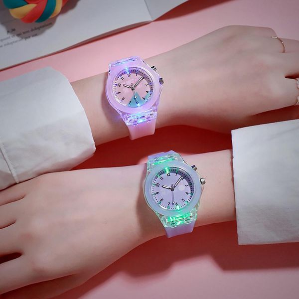 

fashion flash luminous silicone watches for women trendy cartoon pattern students lovers women men's watches sports wristwatch, Slivery;brown