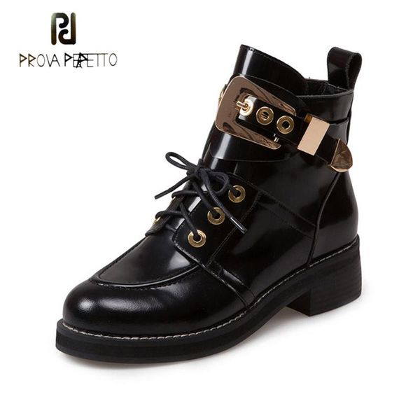 

boots prova perfetto european fashion genuine leather motorcycle women metal buckle round toe short, Black