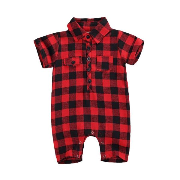

jumpsuits born baby short sleeve lapel plaid romper fashion pocket buttons girls boys, Blue