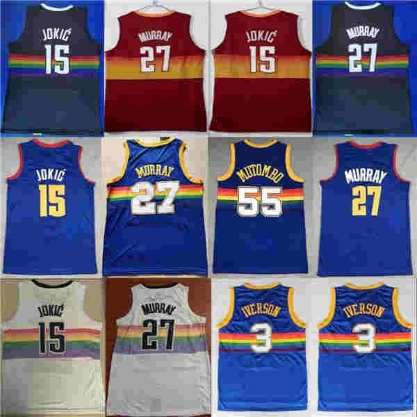 

new city edtion nikola jamal jokic 27 murray allen 55 dikembe iverson mutombo basketball jersey ncaa jersey blue white color, Black