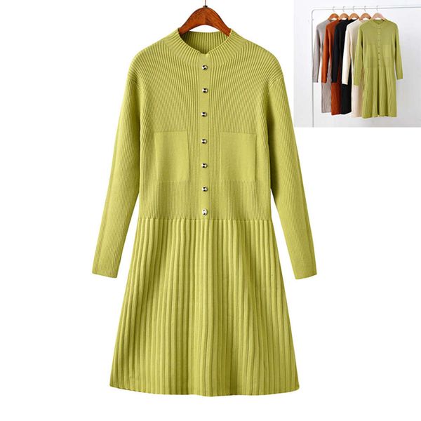 

winter new korean slim women's long knitted core spun yarn button decoration versatile dress sweater, White;black