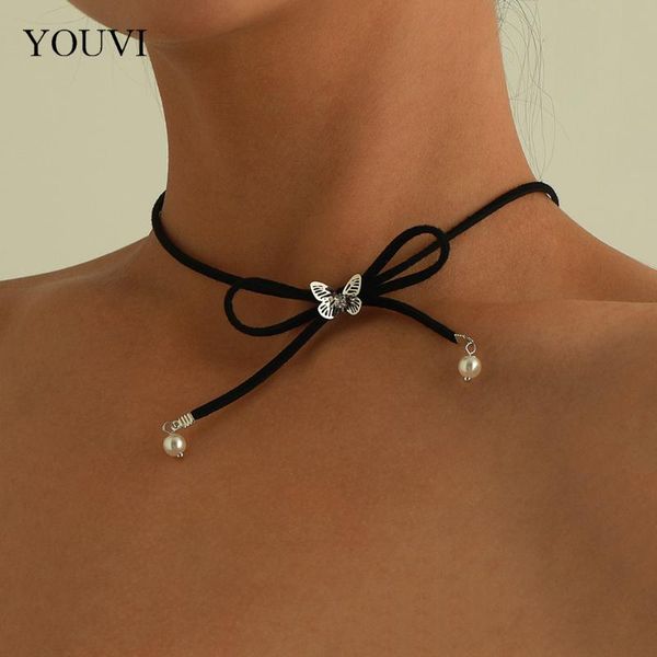 

chains youvi fashion women necklace flannel bownot choker jewelry chain vintage 2021fashion collar accessories, Silver
