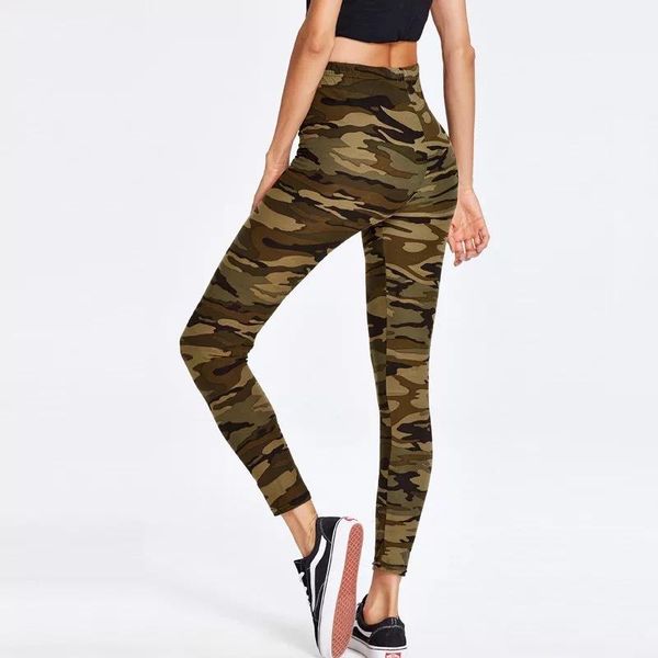 

women's leggings high waist long pants for work sportswear elastic leisure casual camouflage sports women, Black
