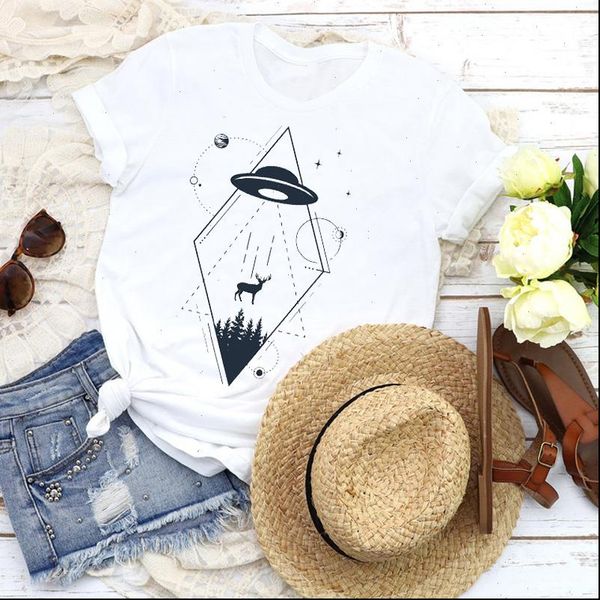 

women graphic space ufo funny short sleeve lady fashion tees print t shirt clothing female shirt womens t shirt, White