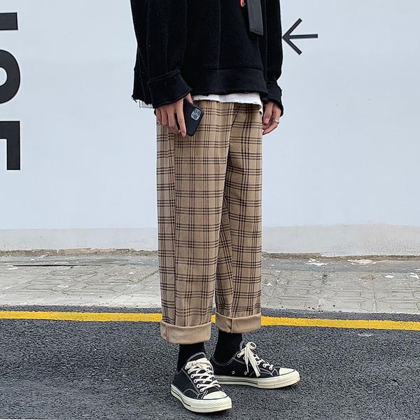 

men's pants autumn corduroy men fashion retro casual plaid streetwear hip hop loose straight trousers male large size m-5xl, Black