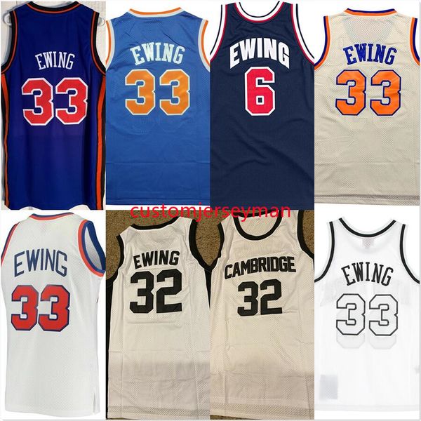 

college georgetown hoyas basketball jersey embroidered high school #32 patrick ewing jerseys throwback embroidery retro custom made double s, Black