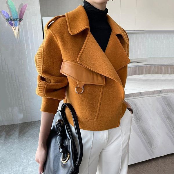 

women's wool & blends autumn coat 2021 pockets solid loose short jackets ladies high street winter woolen coats for women, Black