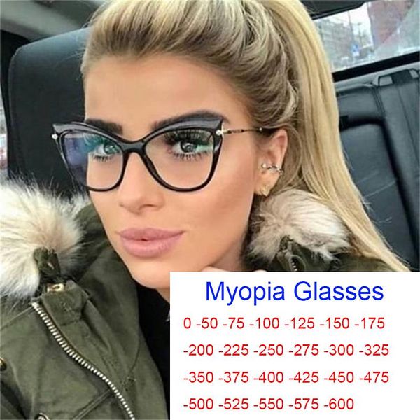

computer glasses myopia prescription glasses ladies anti blue light cat eye eyewear transparent optical spectacle eyeglass degre, White;black