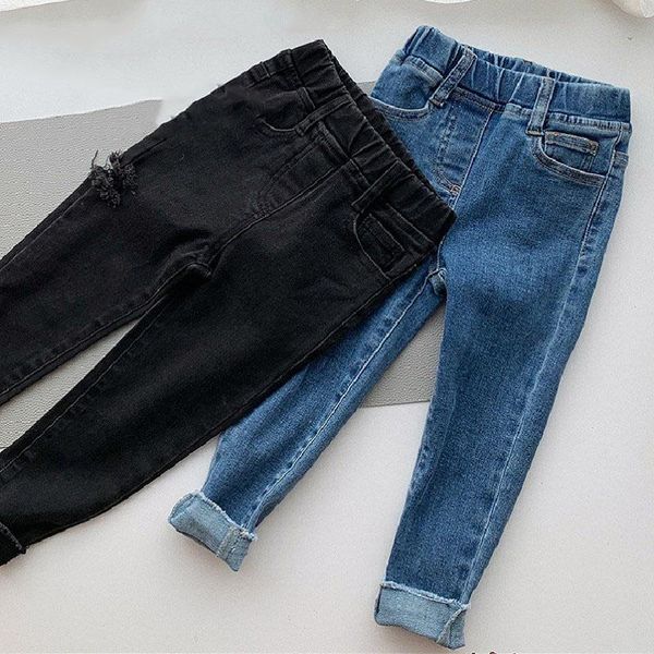 

2-7t toddler kid baby girls jeans elegant bandage stretch high waist denim pants elegant cute sweet fashion trousers streetwear, Blue