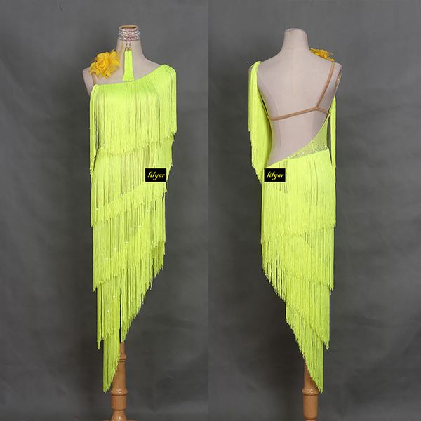 

new tassel rhinestone latin dance dress women professional latin skirt samba dance salsa dresses female stage dance costume, Black;red