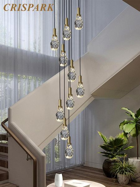 

pendant lamps nordic ceiling chandelier led modern stone crystal hanging light stair loft suspension fixture kitchen island lamp