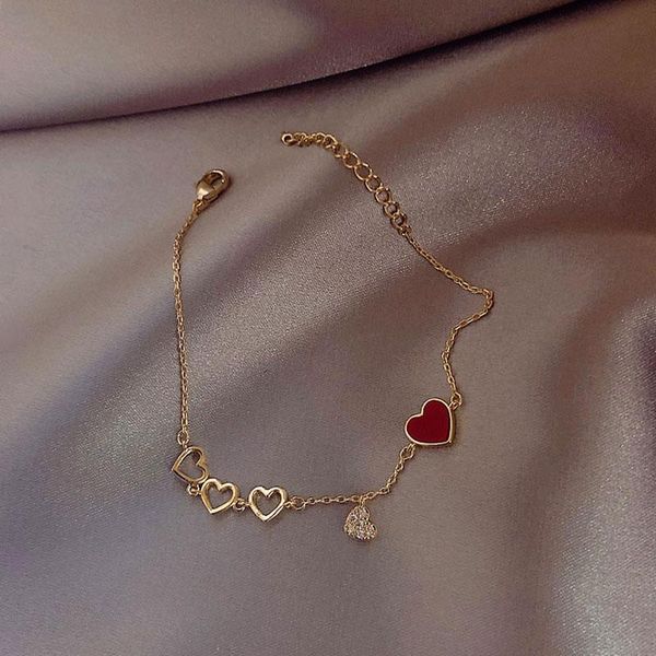 

charm bracelets women's bracelet love heart pendant stained wrist chain adjustable length thin elegant jewelry gift for girls lb, Golden;silver