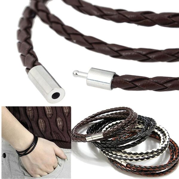 

new fashion pu braided leather bangle punk men bracelet for women jewelry multilayer leather clasps charm magnetic buckle unisex, Black