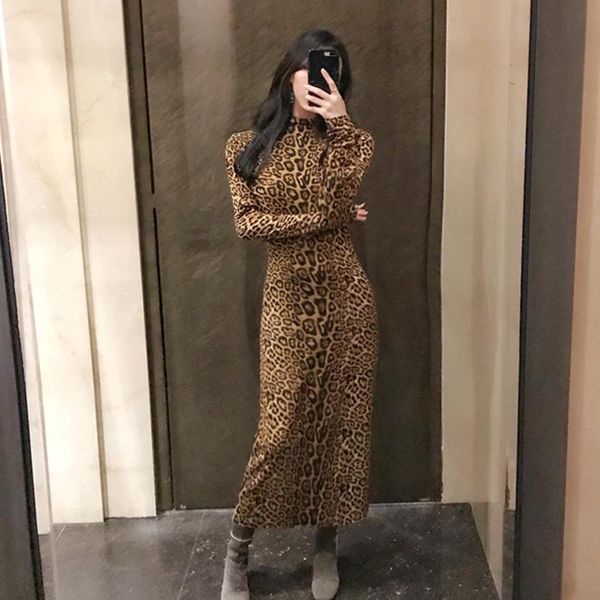 

casual dresses women's clothing vintage spring&autumn fashion bodycon dress club long sleeve snake leopard print turtleneck, Black;gray