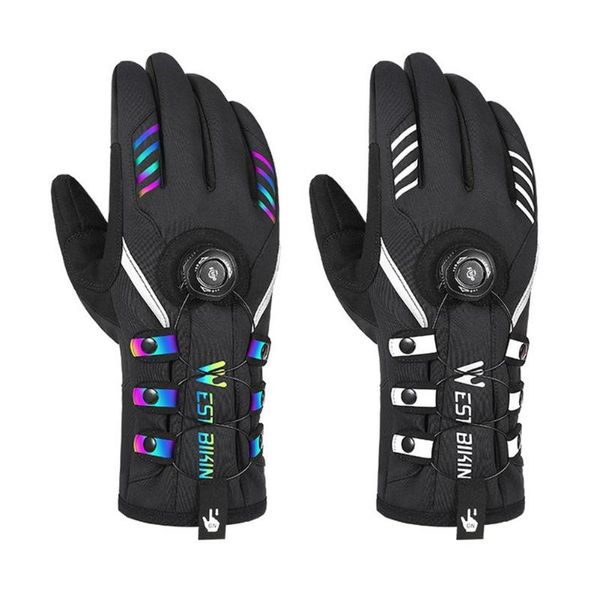 

cycling gloves windproof touch screen winter thermal warm bike full finger self-lock for riding hiking camping, Black
