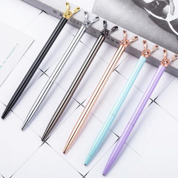 

ballpoint pens 1 pcs kawaii 1.0mm metal animal ear diamond roller rotating ball gift school office stationery, Blue;orange