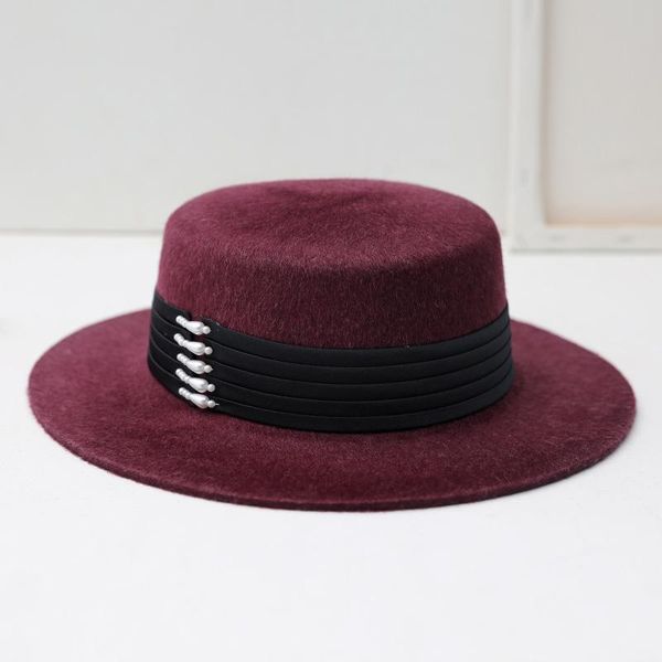 

stingy brim hats 2021 pure wool brushed felt hat black flat edge camel fashion winter warm children's wholesale, Blue;gray