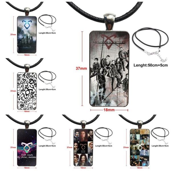 

pendant necklaces glass necklace handmade half rectangle for party gift american tv shadowhunter runes colourful, Silver