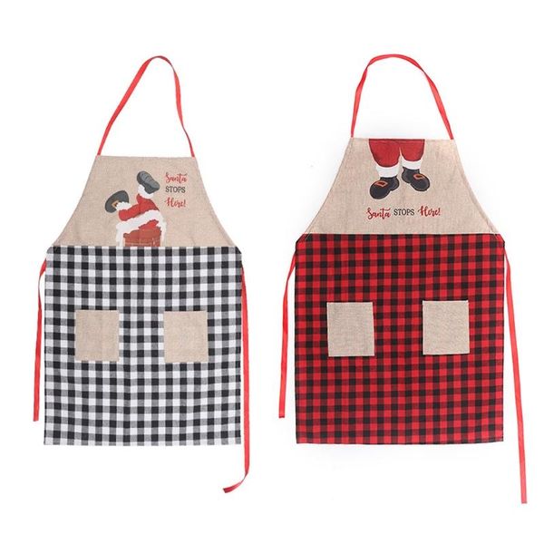 

aprons 2021 christmas apron santa grid for kitchen cooking decor pocket