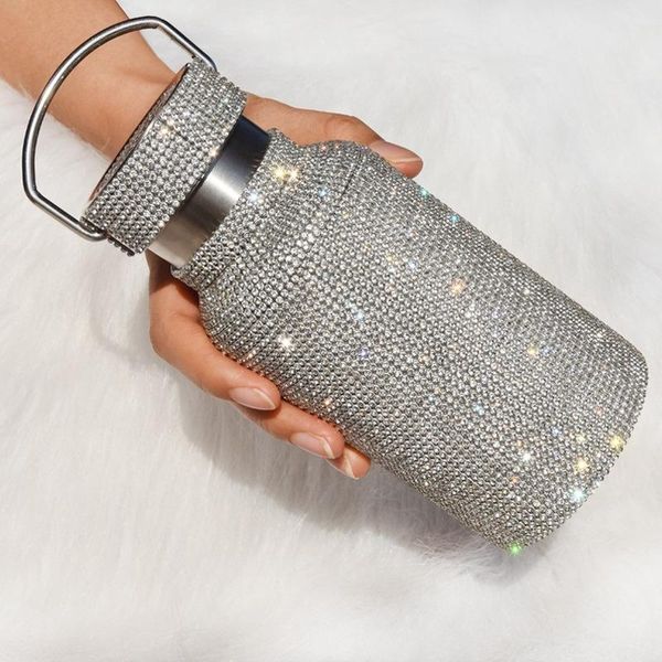 

water bottles creative stickers diamond straight cup outdoor portable bottle with diamonds custom ceramic insulation