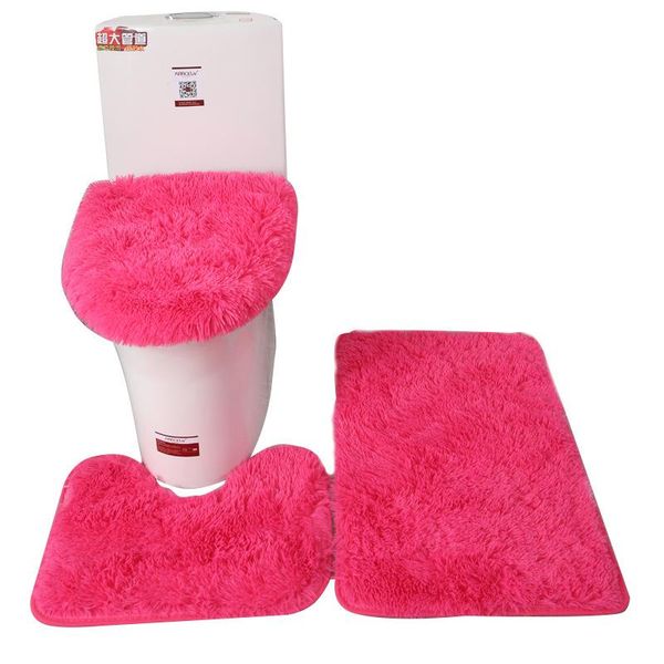 

bath mats 3pcs/set solid color floor mat door bathroom carpet long fluff carpets toilet seat cover dec