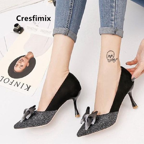 

dress shoes women cute comfortable bow tie party high heel lady casual black shining pumps bombas de mujeres e5256