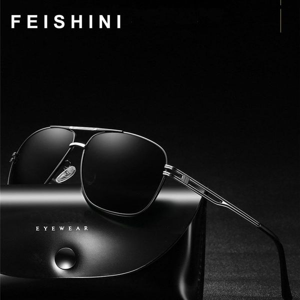 

sunglasses feishini retro metal men polarized brand designer driver safety outdoor eyewear man shades uv protection, White;black