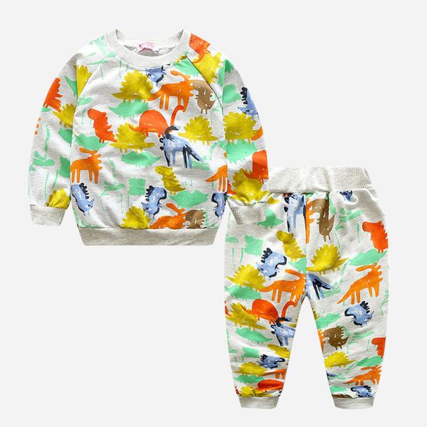 

spring suit children's 20 new leisure men's and women's long sleeve cartoon dinosaur korean sportswear two piece set, White