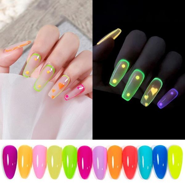 

nail gel 7.3ml color polish luminous persistent effect various colors glow in dark fluorescent neon uv for female, Red;pink