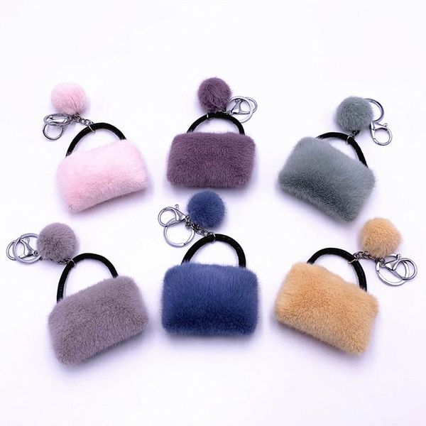 

keychains artificial imitated keychain pompon bag plush small jewelry car, Silver