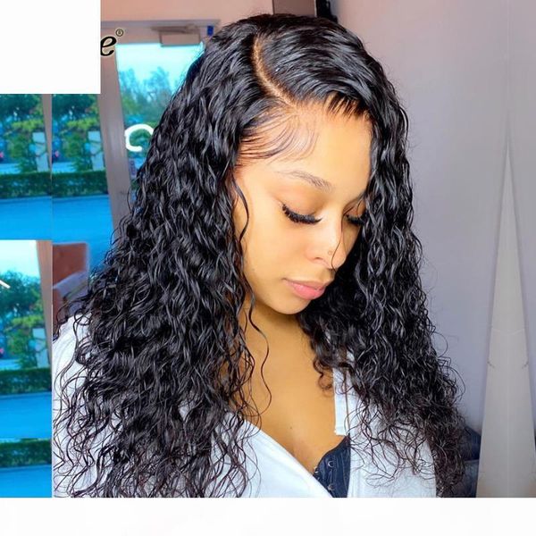 

venice hair water wave lace front wig glueless lace front human hair wigs pre plucked curly human wigs for black women remy, Black;brown