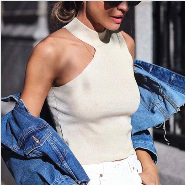 

women's tanks & camis 2021 o neck knitted crop shirt off shoulder tank underwear women casual streetwear clothing for, White