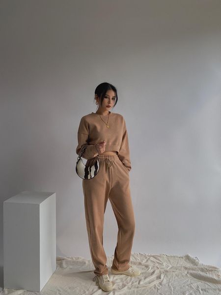 

fashion new 2021 spring two piece set women tracksuits harajuku sweatshirts elastic waist sweat-shirt uj3l, White