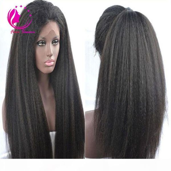 

soft italian yaki glueless lace front human hair wigs for black women brazilian virgin hair kinky straight wigs with baby hair, Black;brown
