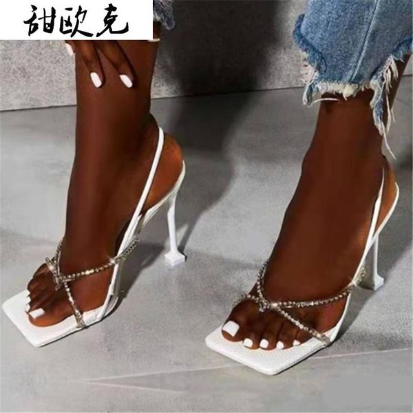 

dress shoes 2021 summer women pumps fashion square head rhinestone set foot shallow mouth open toe high heels sandals, Black