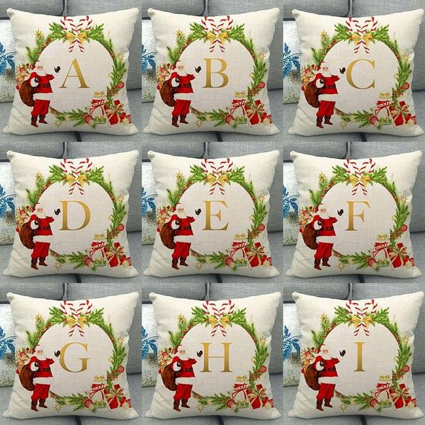 

cushion/decorative pillow 1pcs christmas white santa claus pattern 45*45cm alphabet cotton linen cushion cover decoration cojines decorativo