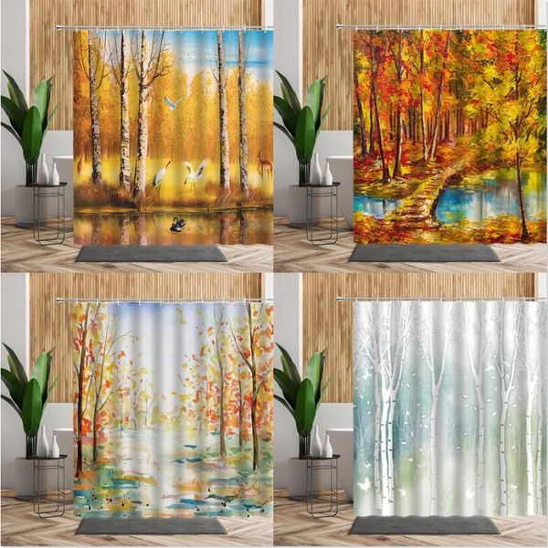 

oil painting landscape shower curtain tree forest 3d bathroom decor woods scenery waterproof bath hanging curtains douchegordijn