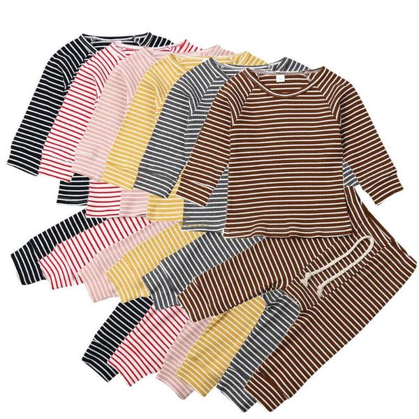 

clothing sets 2pcs soft cotton born outfits infant baby boys girls clothes striped long sleeve pants autumn casual 0-24m, White