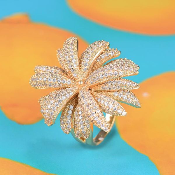 

wedding rings blachette trendy flower shape dubai jewelry cubic zirconia inlaid engagement finger parure bijoux femme, Slivery;golden